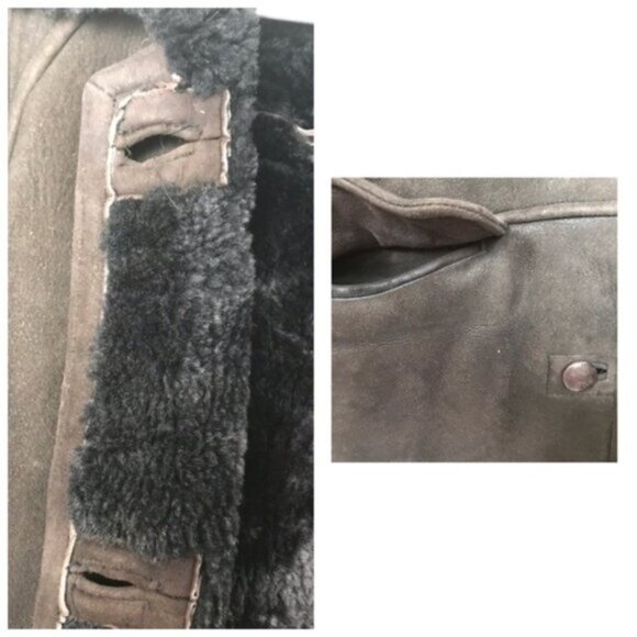 GilbertCohen Montreal Vintage Shearling Sheepskin Leather Coat Warm Fur Pocket L - Picture 10 of 15